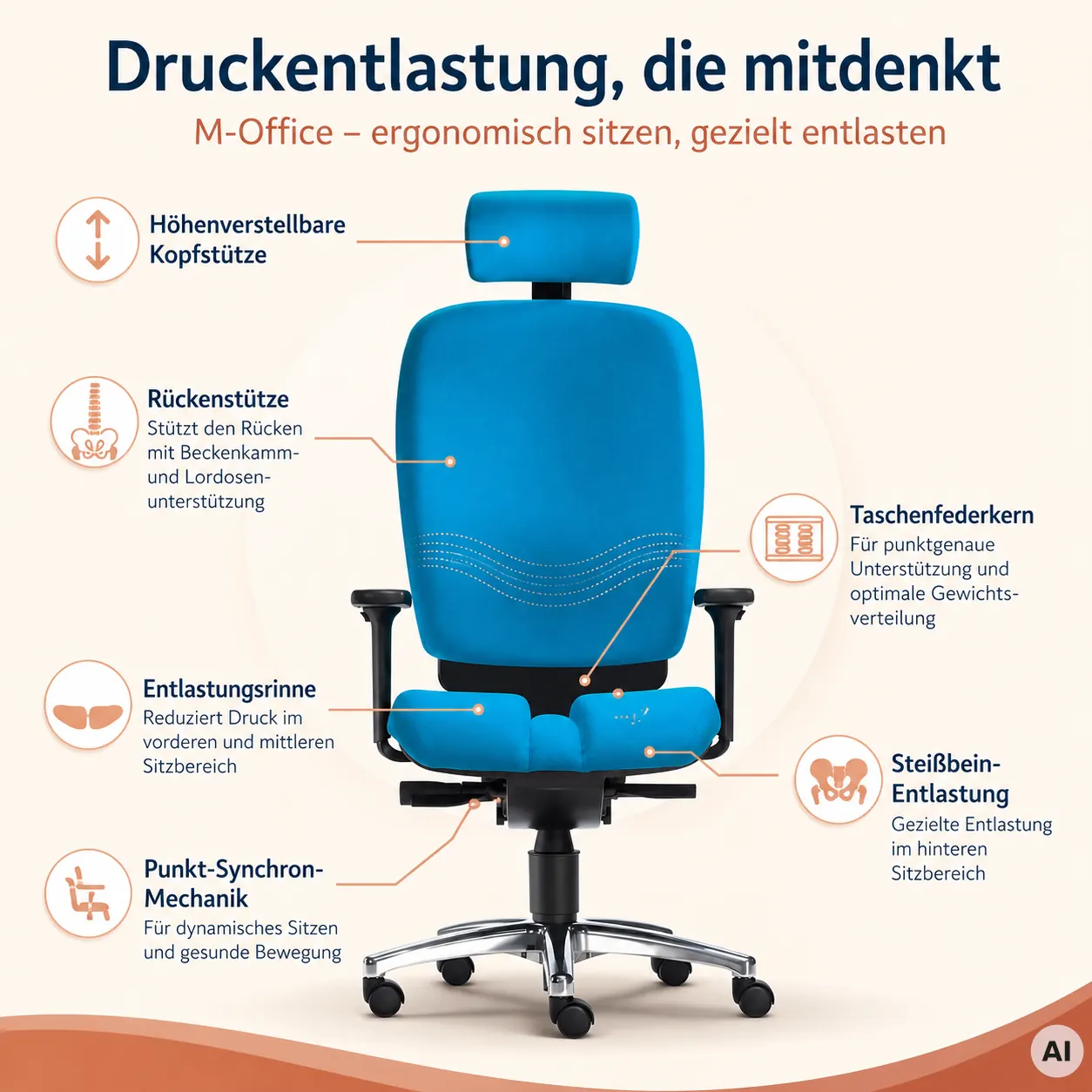 M-Office - Druckentlastender Männer-Bürostuhl